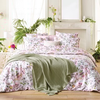 $2 taies d'oreiller en satin de coton 200 fils/cm² Jardin Secret - Blanc et rose