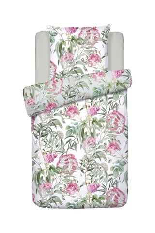 $Parure de couette en satin de coton 200 fils/cm² Jardin des Roses - Vert thym et blanc