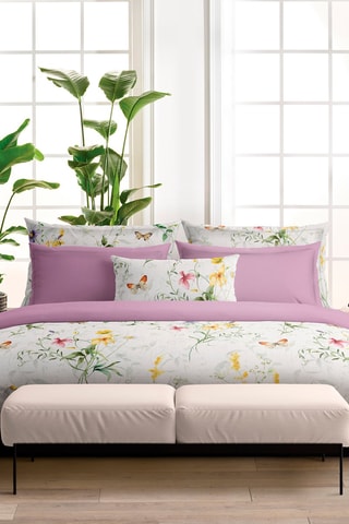 $Parure de couette en satin de coton 80 fils/cm² Prairie de fleurs sauvages - Blanc et violet