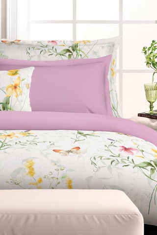 $Parure de couette en satin de coton 80 fils/cm² Prairie de fleurs sauvages - Blanc et violet