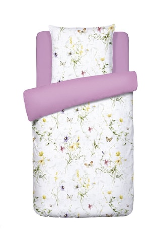 $Parure de couette en satin de coton 80 fils/cm² Prairie de fleurs sauvages - Blanc et violet