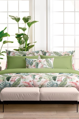 $Parure de couette en satin de coton 80 fils/cm² Palma - Blanc et vert