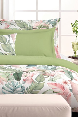 $Parure de couette en satin de coton 80 fils/cm² Palma - Blanc et vert