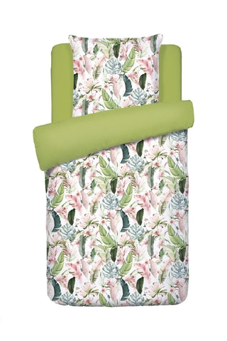 $Parure de couette en satin de coton 80 fils/cm² Palma - Blanc et vert