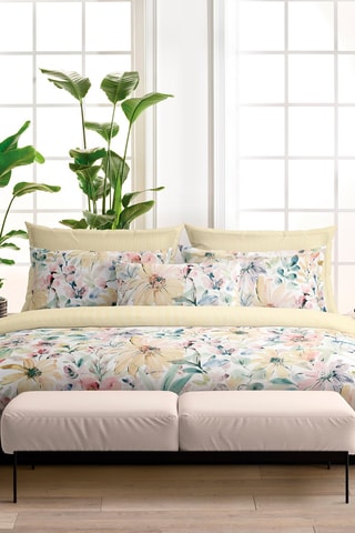 $Parure de couette en satin de coton 80 fils/cm² Douceur florale - Jaune