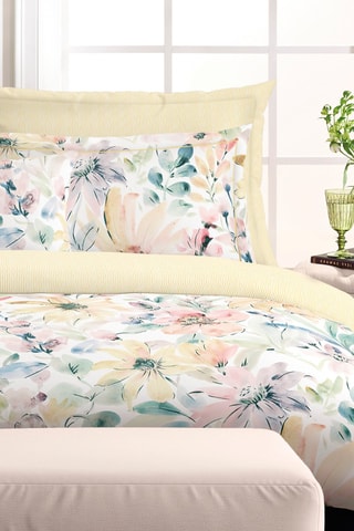 $Parure de couette en satin de coton 80 fils/cm² Douceur florale - Jaune