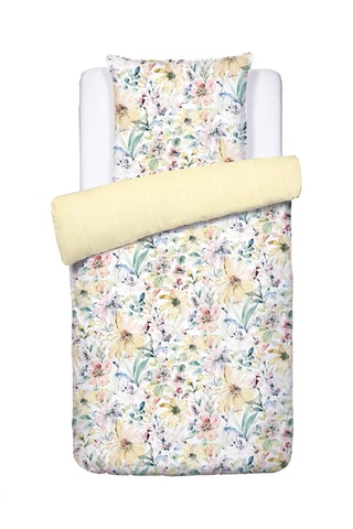 $Parure de couette en satin de coton 80 fils/cm² Douceur florale - Jaune