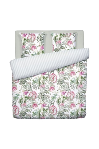$Parure de couette en satin de coton 200 fils/cm² Jardin de Roses - Blanc et vert