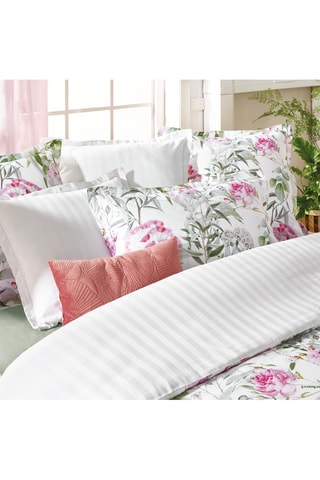 $Parure de couette en satin de coton 200 fils/cm² Jardin de Roses - Blanc et vert