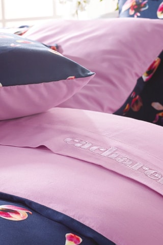 $Parure de couette en satin de coton 200 fils/cm² Aurore - Rose et bleu marine