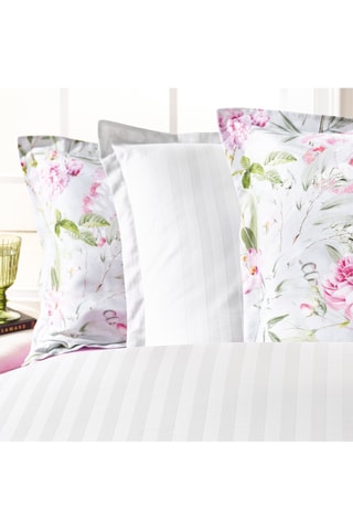 $Parure de couette en satin de coton 200 fils/cm² Jardin de roses - Vert thym et rose