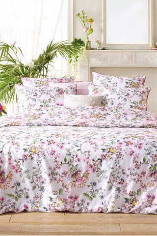 $Parure de couette en satin de coton 200 fils/cm² Jardin Secret - Blanc et rose pâle