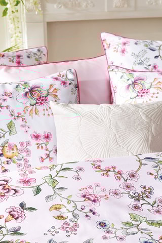 $Parure de couette en satin de coton 200 fils/cm² Jardin Secret - Blanc et rose pâle