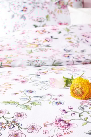 $Parure de couette en satin de coton 200 fils/cm² Jardin Secret - Blanc et rose pâle