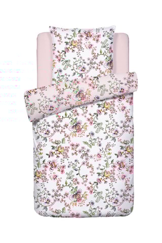 $Parure de couette en satin de coton 200 fils/cm² Jardin Secret - Blanc et rose pâle