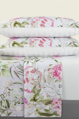 $Parure de drap en satin de coton 200 fils/cm² Jardin de roses - Vert thym