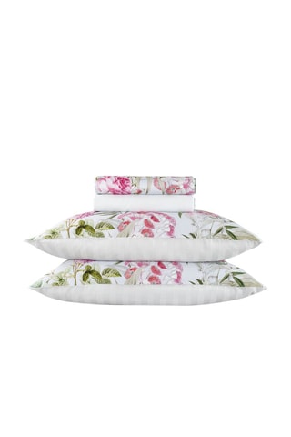 $Parure de drap en satin de coton 200 fils/cm² Jardin de roses - Vert thym
