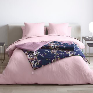 $Edredon en satin de coton Aurore Bleu marine et rose
