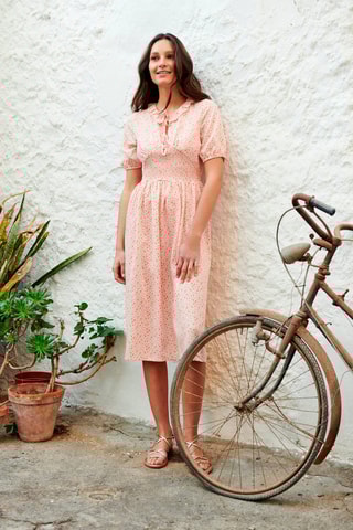 $Robe midi Romaine - Orange et rose