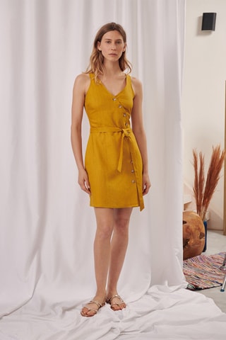 $Robe chemise en lin Rimila - Moutarde