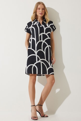 $Robe polo en lin - Noir
