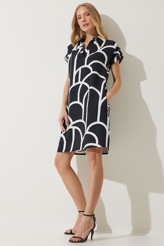 $Robe polo en lin - Noir