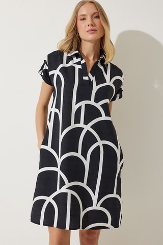 $Robe polo en lin - Noir