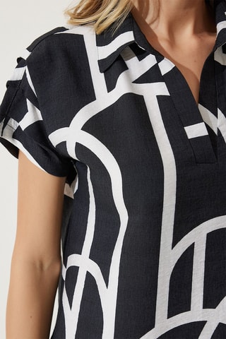 $Robe polo en lin - Noir