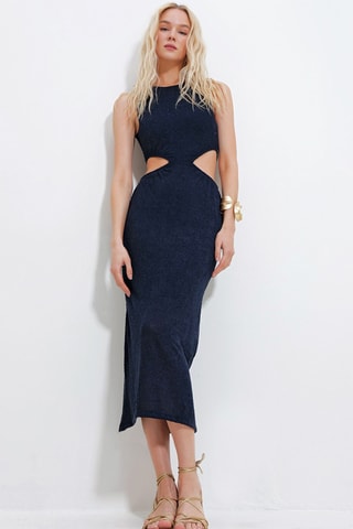 $Robe midi - Bleu marine