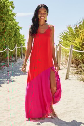 $Robe longue Rouge et fuchsia