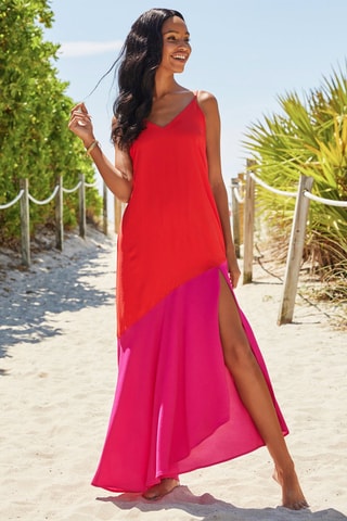 $Robe longue Rouge et fuchsia