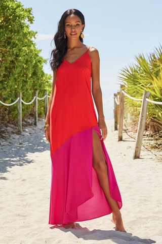 $Robe longue Rouge et fuchsia