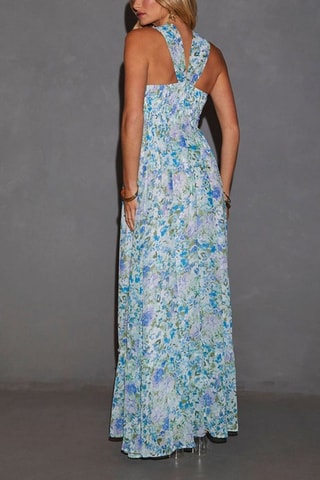 $Robe longue - Ecru et bleu