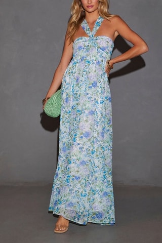 $Robe longue - Ecru et bleu