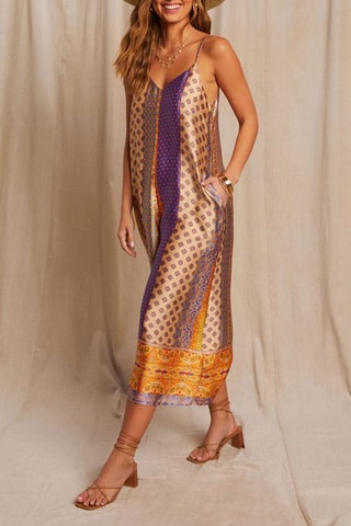$Robe midi - Violet et beige
