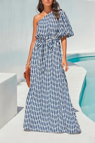 $Robe longue - Bleu et écru