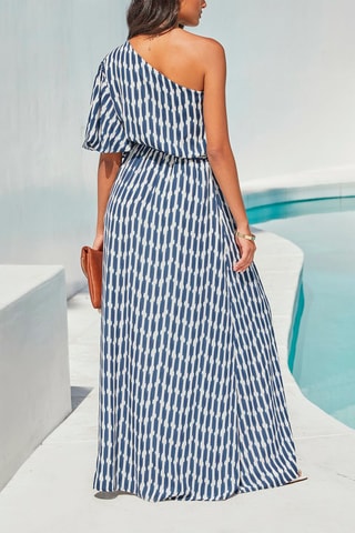 $Robe longue - Bleu et écru