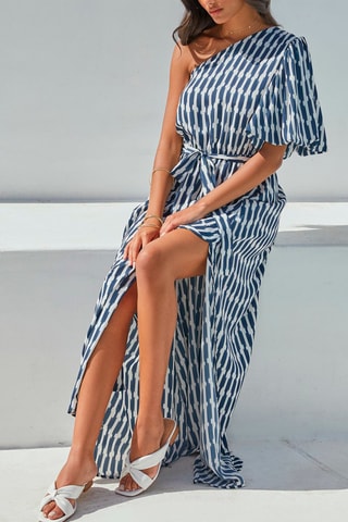 $Robe longue - Bleu et écru