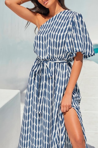 $Robe longue - Bleu et écru