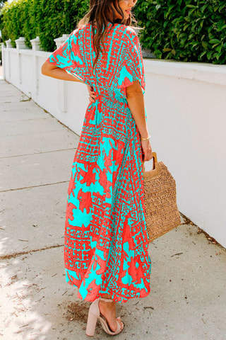 $Robe longue - Turquoise et orange