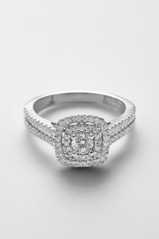 $Solitaire Carré Scintillant Or blanc, diamants et solitaire