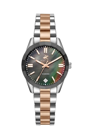 $Montre à quartz en acier, nacre, céramique et diamant - Argenté et doré