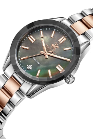$Montre à quartz en acier, nacre, céramique et diamant - Argenté et doré