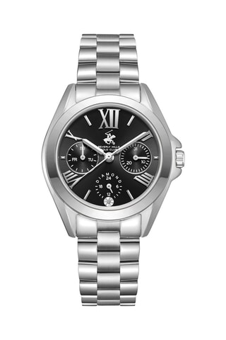 $Montre à quartz en acier, céramique et diamant - Argenté et noir