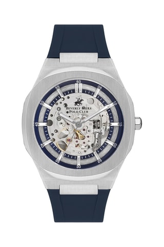 $Montre automatique en silicone et céramique - Bleu marine et argenté