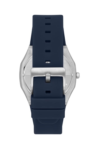 $Montre automatique en silicone et céramique - Bleu marine et argenté