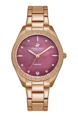 $Montre à quartz en alliage et diamant - Doré rose et bordeaux