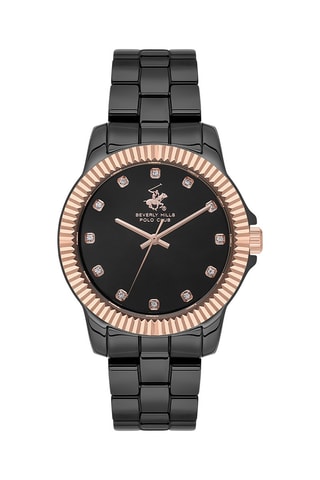 $Montre à quartz en acier - Noir et doré rose