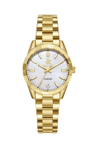 $Montre à quartz en acier, céramique, diamant et nacre - Doré