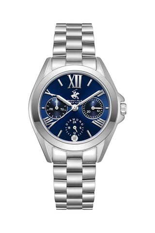 $Montre à quartz en acier, céramique et diamant - Argenté et bleu